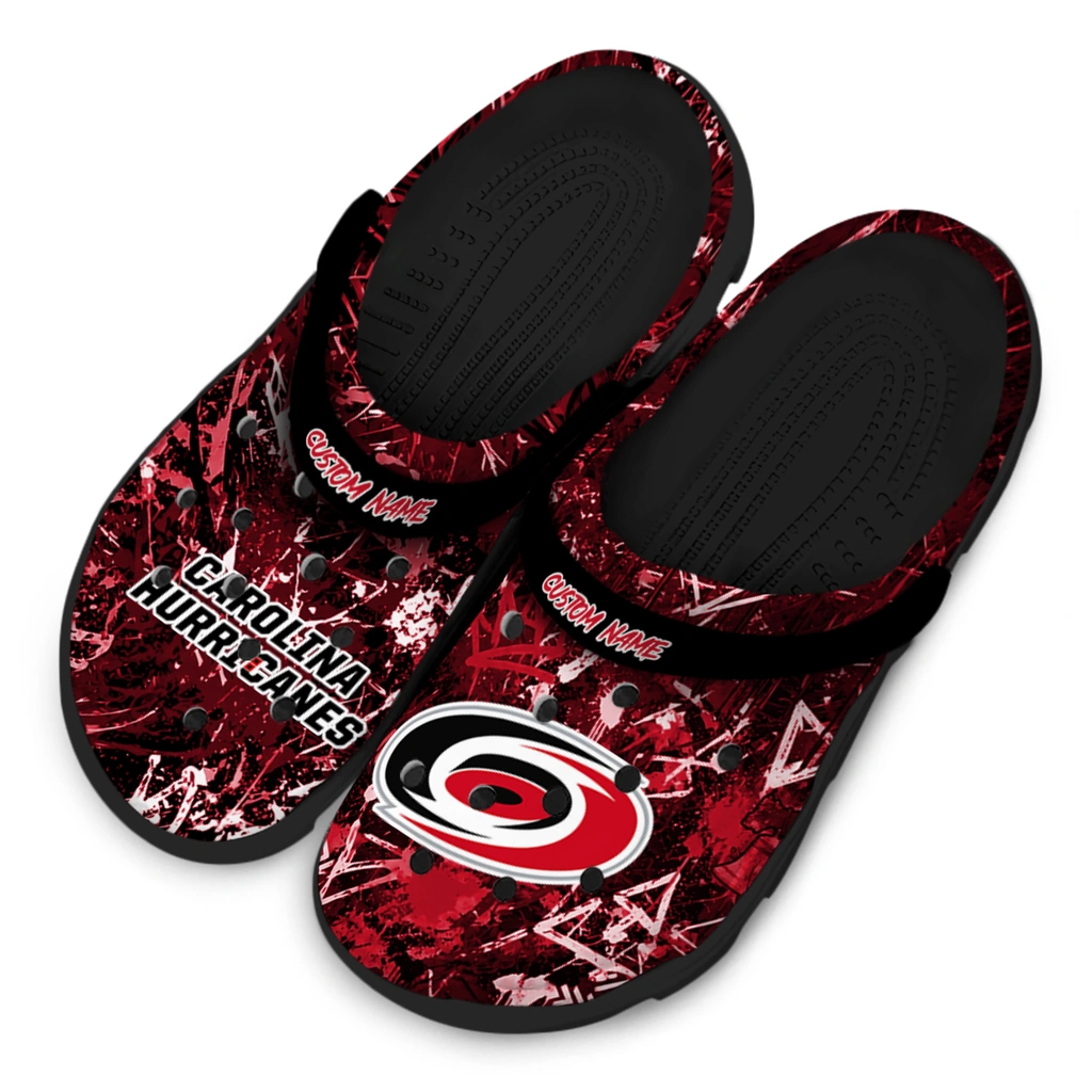 carolina-hurricanes-clog-personalized-graffiti-burst-red-black-latest-model.webp