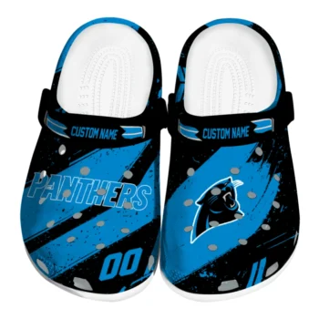 Carolina Panthers Clogs - Personalized Checkered Streaks Blue Black
