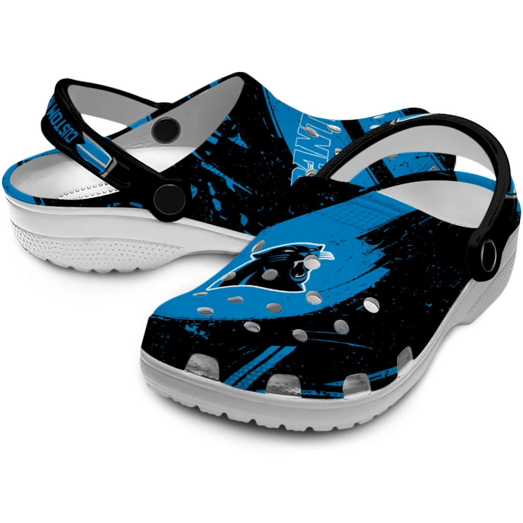Carolina Panthers Clogs - Personalized Checkered Streaks Blue Black 3