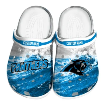 Carolina Panthers Clogs - Personalized Wave Swirl Blue White