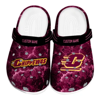 Central Michigan Chippewas Clogs - Custom Cracked Energy Maroon Black