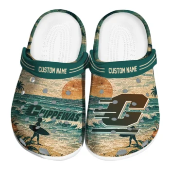 Central Michigan Chippewas Clogs - Custom Wave Scene Fir Green
