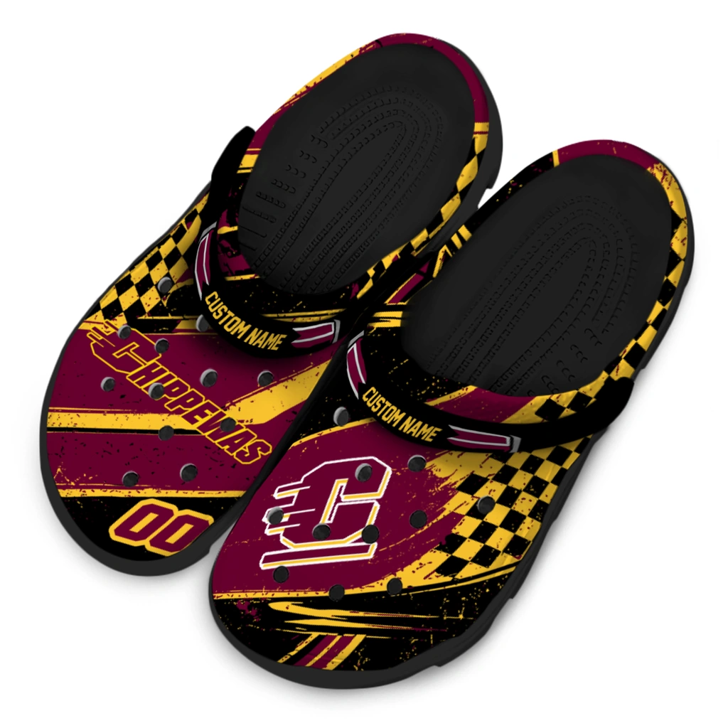 central-michigan-chippewas-clog-customized-checkered-streaks-maroon-black-latest-model.webp