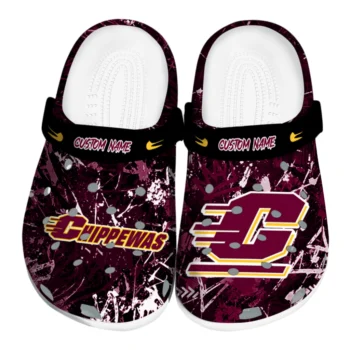 Central Michigan Chippewas Clogs - Customized Graffiti Burst Maroon Black