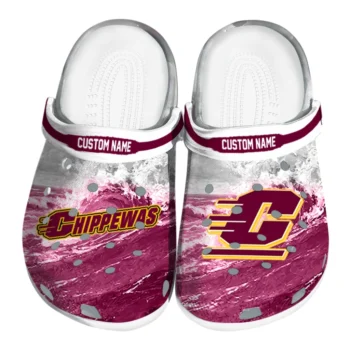 Central Michigan Chippewas Clogs - Customized Wave Swirl Maroon White