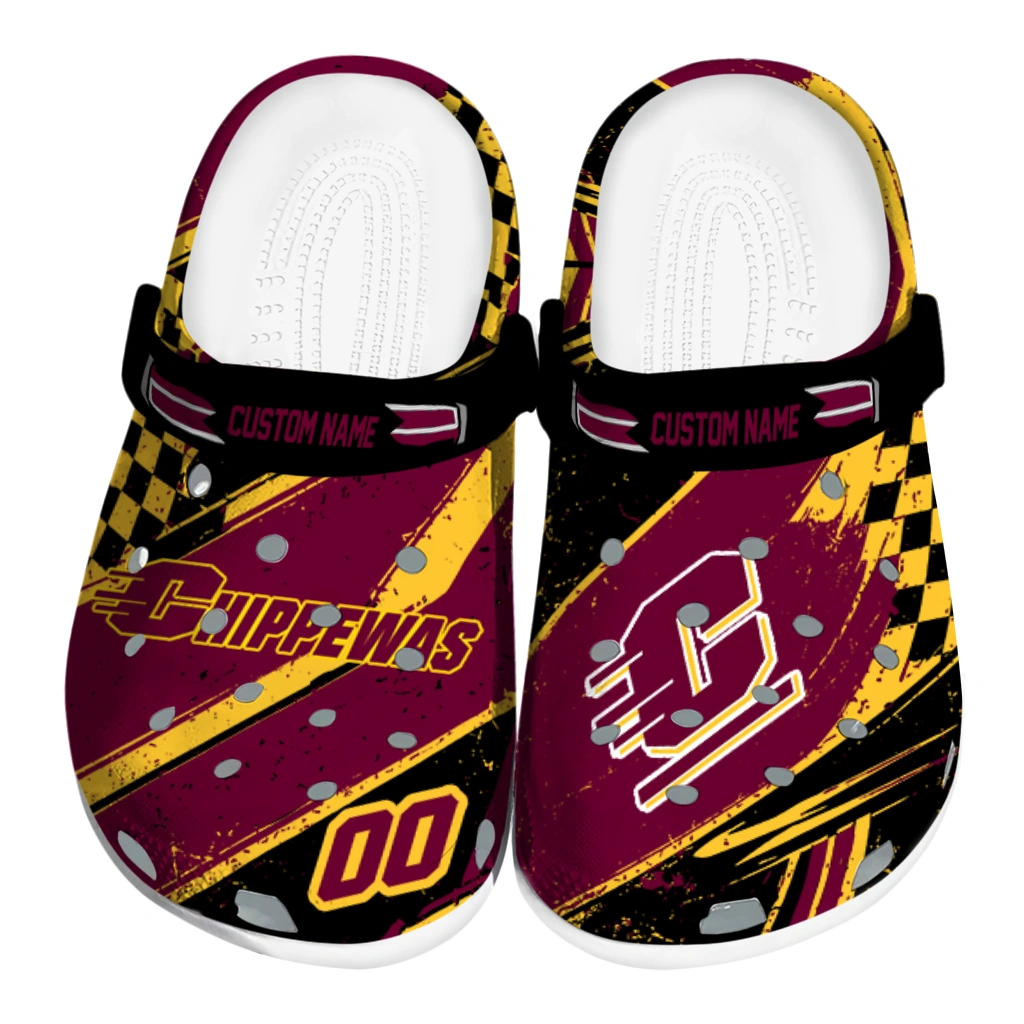 Central Michigan Chippewas Clogs - Customized Checkered Streaks Maroon Black 1 central michigan chippewas clog personalized checkered streaks maroon black best selling