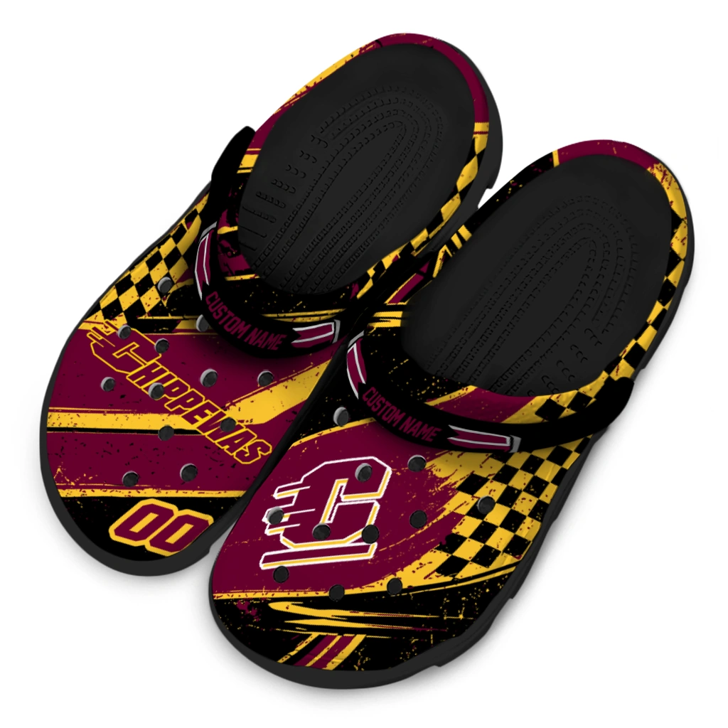 Central Michigan Chippewas Clogs - Customized Checkered Streaks Maroon Black 4