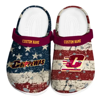 Central Michigan Chippewas Clogs - Personalized Distressed Stripes Maroon Red Blue