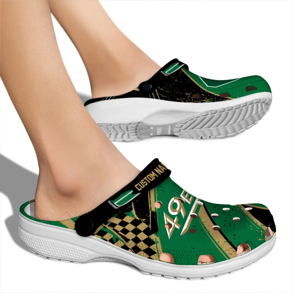charlotte-49ers-clog-customized-checkered-streaks-green-black-fashion-forward.webp