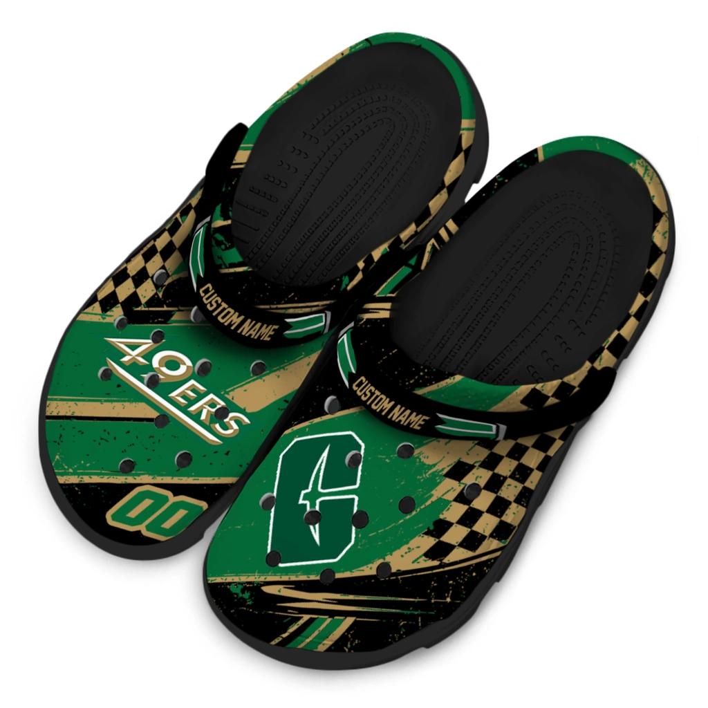 charlotte-49ers-clog-customized-checkered-streaks-green-black-latest-model.webp