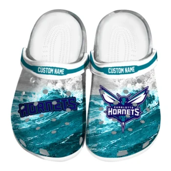 Charlotte Hornets Clogs - Custom Wave Swirl Teal White