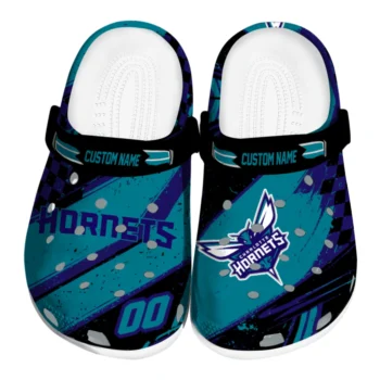 Charlotte Hornets Clogs - Custom Checkered Streaks Teal Black