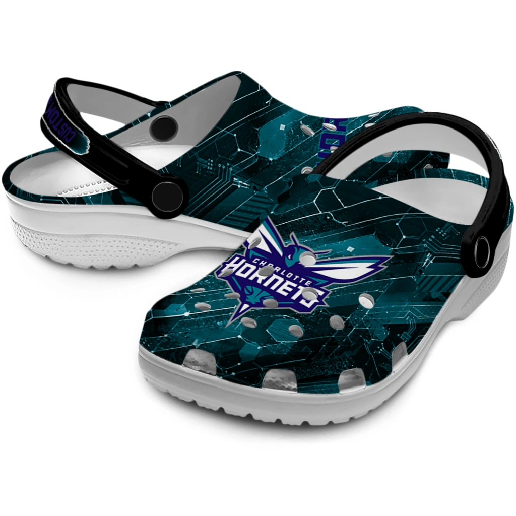 charlotte-hornets-clog-customized-circuit-geometry-teal-black-high-quality.webp