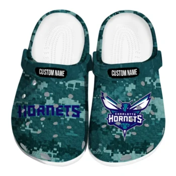 Charlotte Hornets Clogs - Customized Digital Camo Teal