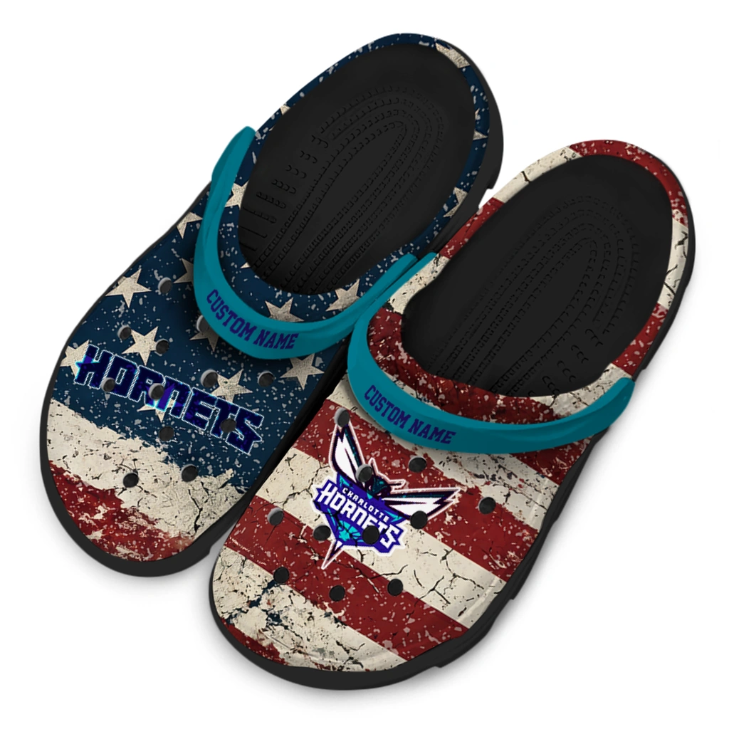 charlotte-hornets-clog-customized-distressed-stripes-teal-red-blue-latest-model.webp