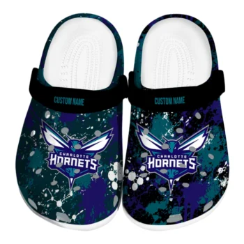 Charlotte Hornets Clogs - Personalized Splatter Splash Teal Black