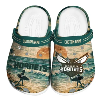 Charlotte Hornets Clogs - Personalized Wave Scene Fir Green