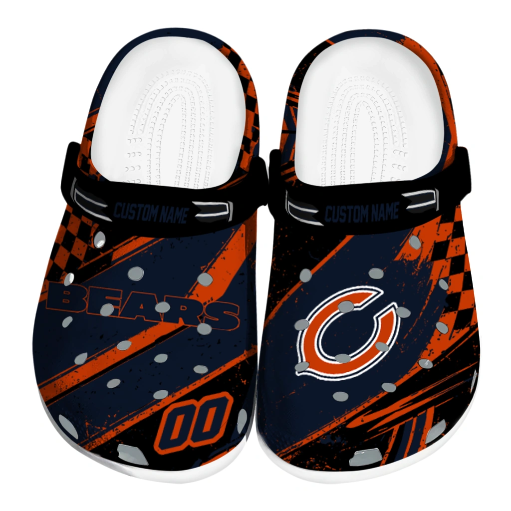 Chicago Bears Clogs - Custom Checkered Streaks Blue Black 1 chicago bears clog customized checkered streaks blue black best selling