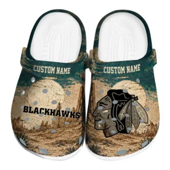 Chicago Blackhawks Clogs - Customized Cracked Landscape Fir Green Beige