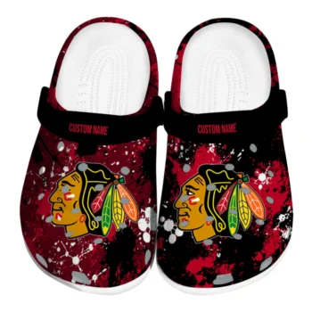 Chicago Blackhawks Clogs - Personalized Splatter Splash Red Black