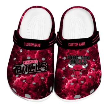 Chicago Bulls Clogs - Custom Cracked Energy Red Black