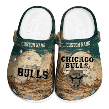 Chicago Bulls Clogs - Personalized Cracked Landscape Fir Green Beige
