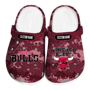 Chicago Bulls Clogs - Personalized Digital Camo Red