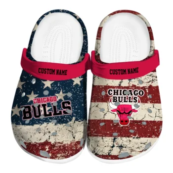 Chicago Bulls Clogs - Personalized Distressed Stripes Red Blue
