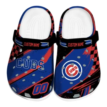 Chicago Cubs Clogs - Personalized Checkered Streaks Blue Black