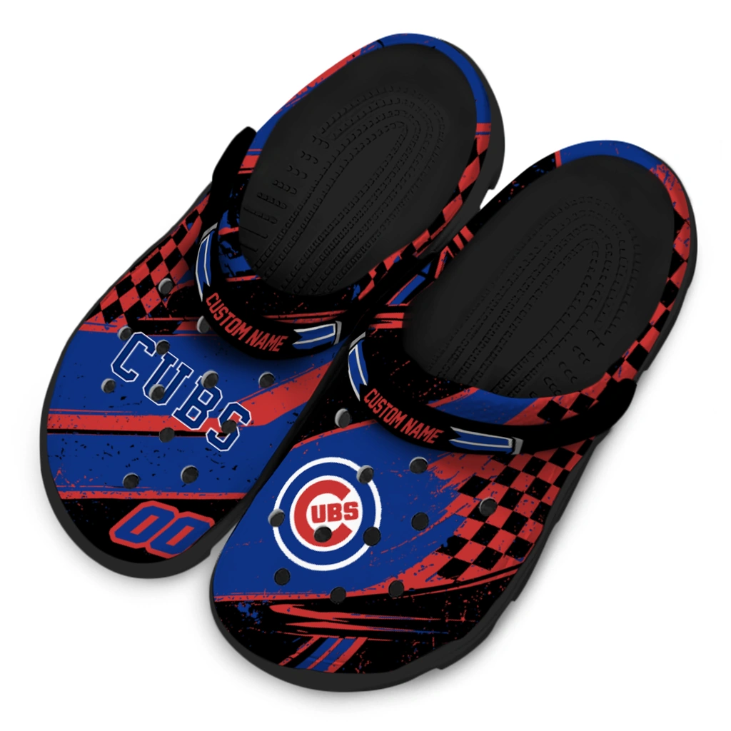 chicago-cubs-clog-personalized-checkered-streaks-blue-black-latest-model.webp