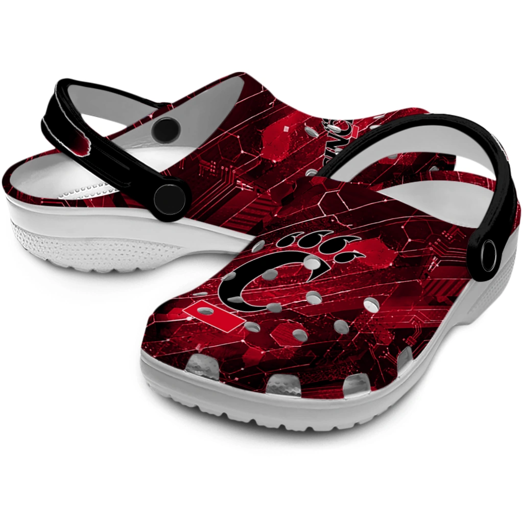 cincinnati-bearcats-clog-personalized-circuit-geometry-red-black-high-quality.webp