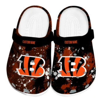 Cincinnati Bengals Clogs - Custom Splatter Splash Orange Black