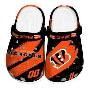 Cincinnati Bengals Clogs - Personalized Circuit Geometry Orange Black