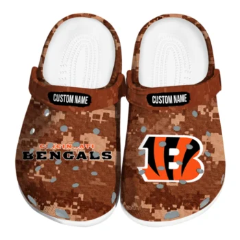 Cincinnati Bengals Clogs - Personalized Digital Camo Orange