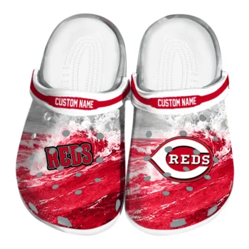 Cincinnati Reds Clogs - Customized Wave Swirl Red White
