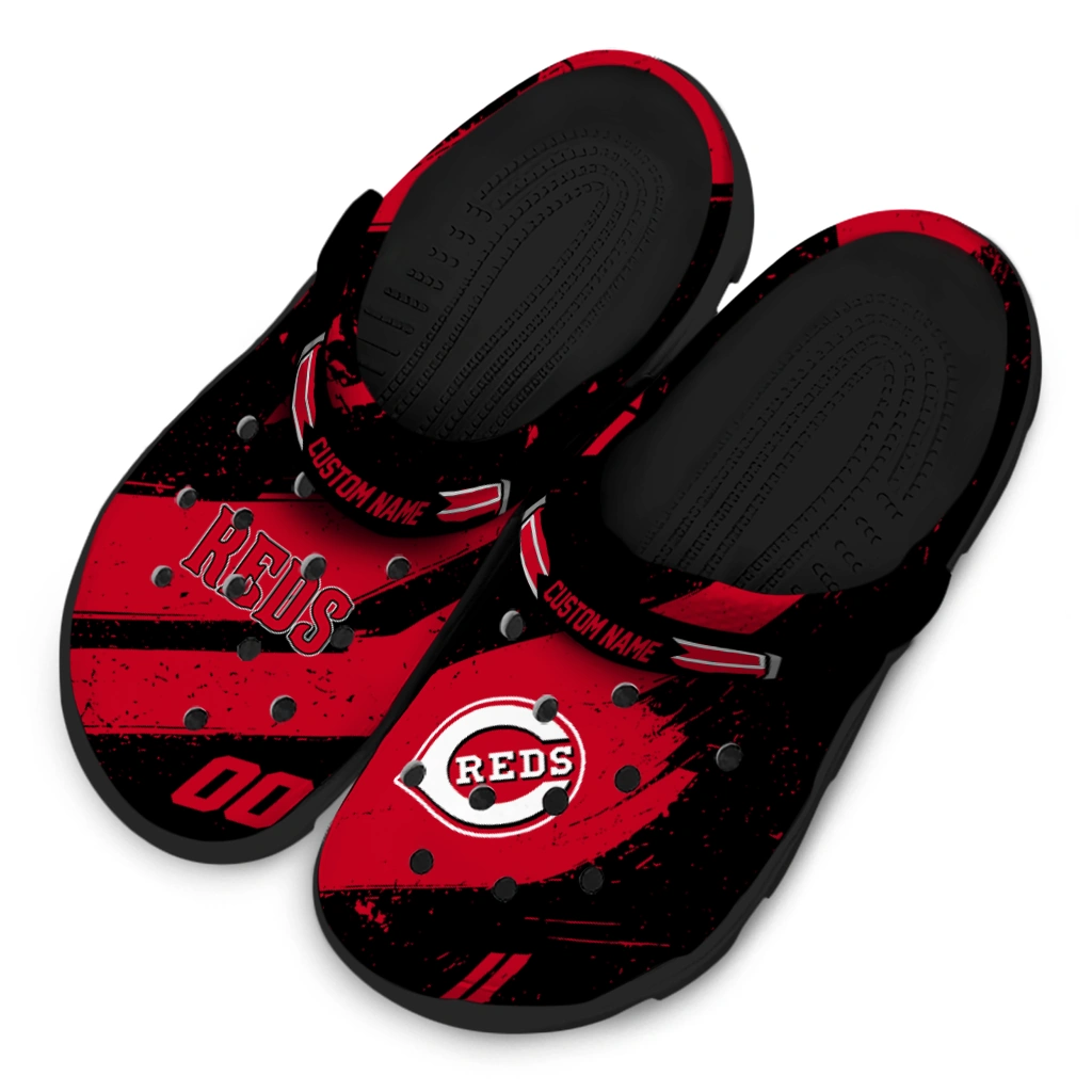 Cincinnati Reds Clogs - Personalized Circuit Geometry Red Black 4
