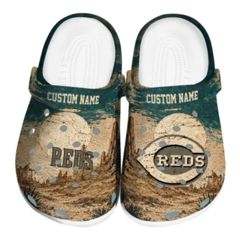 Cincinnati Reds Clogs - Personalized Cracked Landscape Fir Green Beige