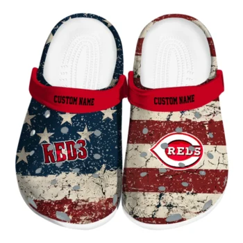 Cincinnati Reds Clogs - Personalized Distressed Stripes Red Blue