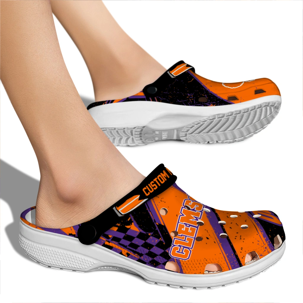 Clemson Tigers Clogs - Custom Circuit Geometry Orange Black 2