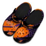 Clemson Tigers Clogs – Personalized Checkered Streaks Orange Black 1