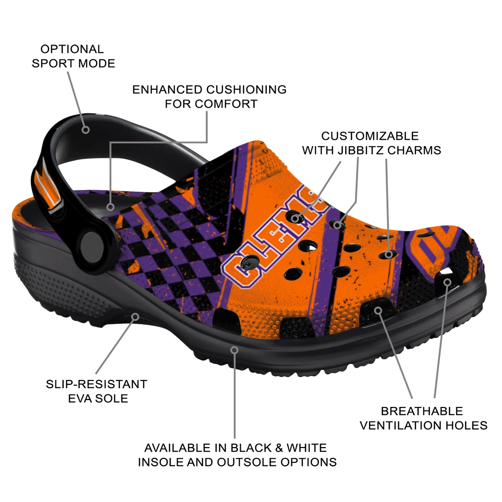 Clemson Tigers Clogs - Custom Circuit Geometry Orange Black 5