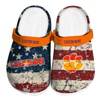 Clemson Tigers Clogs - Custom Distressed Stripes Orange Red Blue