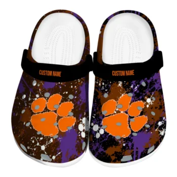 Clemson Tigers Clogs - Customized Splatter Splash Orange Black