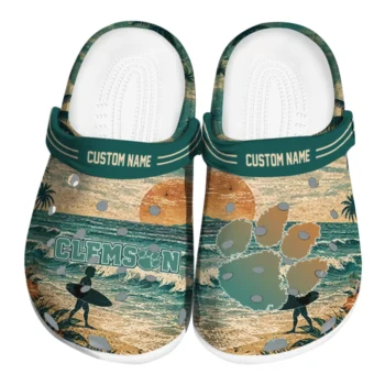 Clemson Tigers Clogs - Customized Wave Scene Fir Green