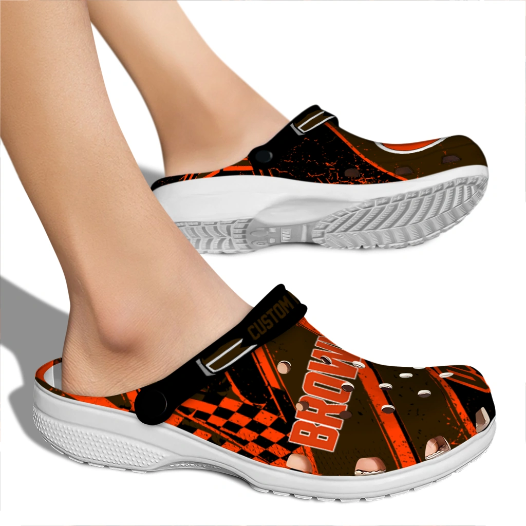 Cleveland Browns Clogs - Custom Circuit Geometry Brown Black 2