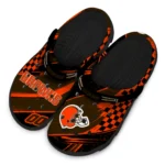Cleveland Browns Clogs – Personalized Checkered Streaks Brown Black 1