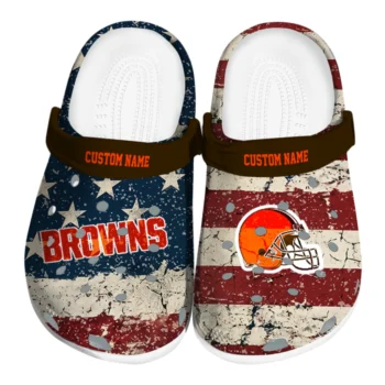 Cleveland Browns Clogs - Custom Distressed Stripes Brown Red Blue