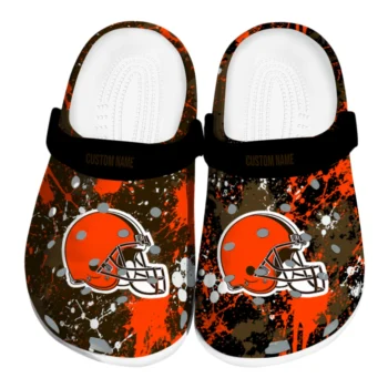Cleveland Browns Clogs - Customized Splatter Splash Brown Black