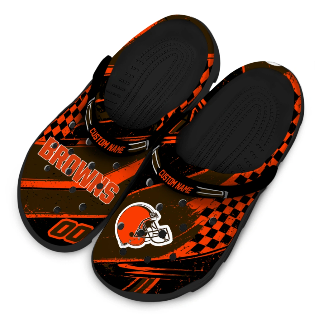 cleveland-browns-clog-personalized-checkered-streaks-brown-black-latest-model.webp