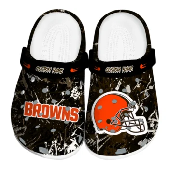 Cleveland Browns Clogs - Personalized Graffiti Burst Brown Black
